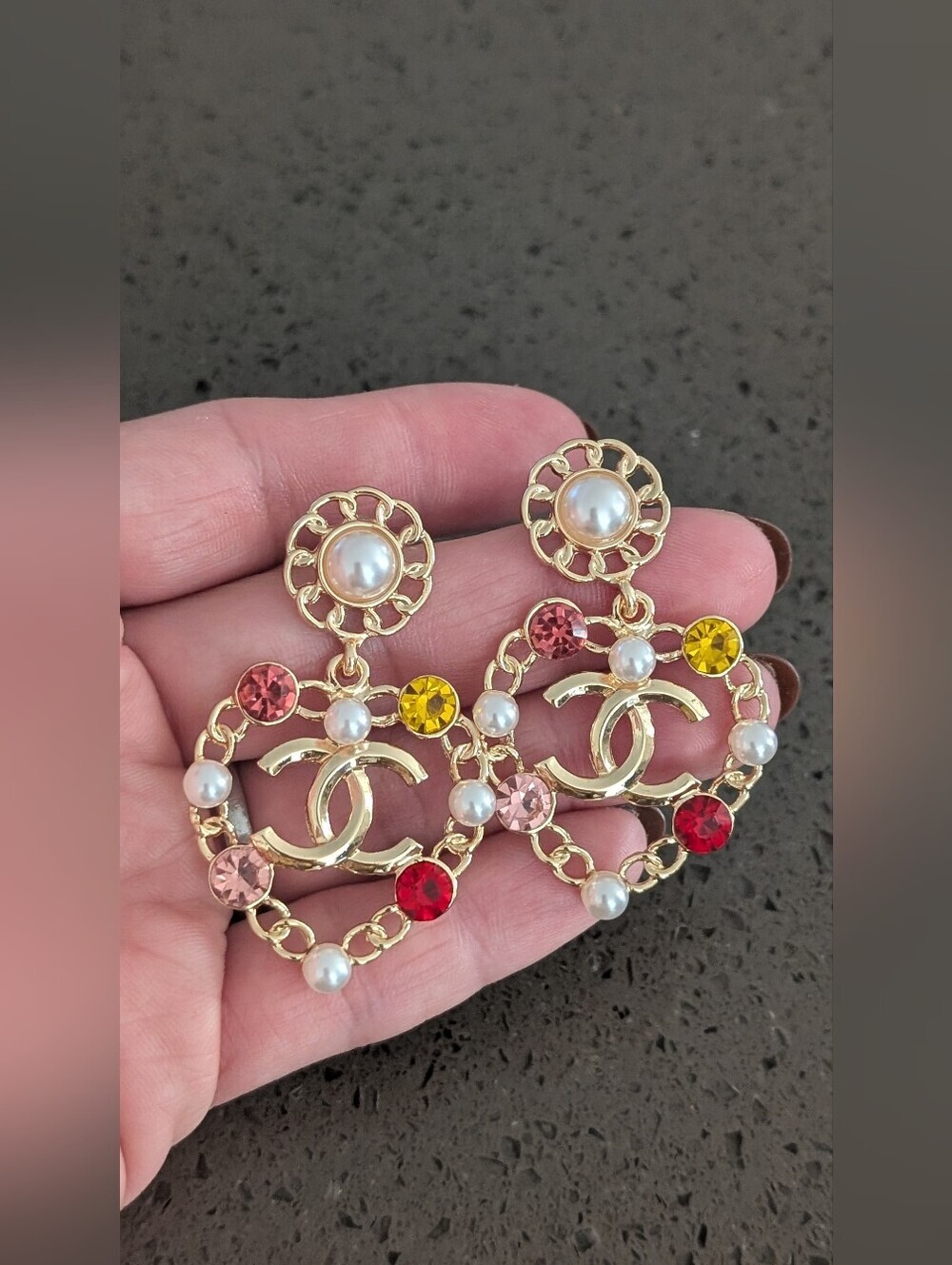 Fashion Jewelry Gold-Tone Hoop Earrings with Pearls and Multicolor Crystals Nwot